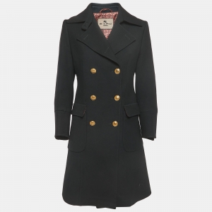 Pre Owned Etro Black Wool Double Breasted Coat M
