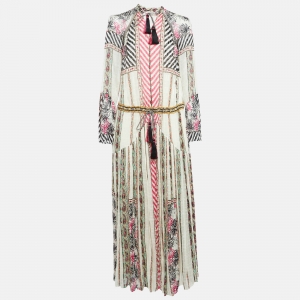 Pre Owned Etro Off White Printed Silk Flared Maxi Dress S