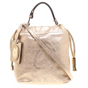 Pre Owned Etro Metallic Gold Paisley Embossed Leather Bucket Bag