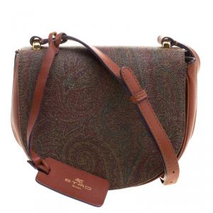 Etro Brown Paisley Printed Leather Crossbody Bag