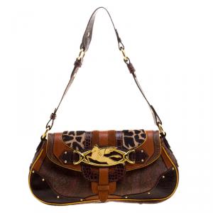 Etro Multicolor Paisley Print Coated Canvas Exotic Embossed Leather Shoulder Bag