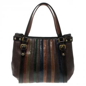 Etro Multicolor Paisley Printed and Lizard Embossed Leather Tote