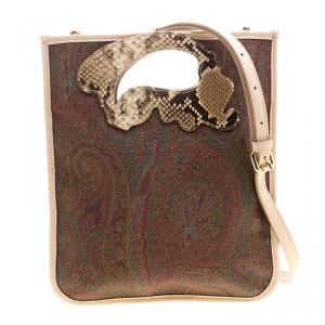 Pre Owned Etro Brown/Beige Paisley Coated Canvas Crossbody Bag