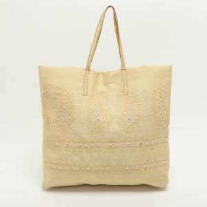 Pre Owned Etro Embellished Yellow Fabric Tote