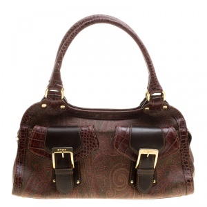 Etro Paisley Print Canvas and Leather Trim Satchel