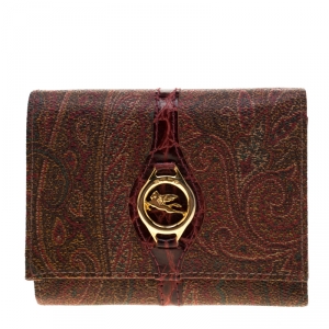 Pre Owned Etro Brown Paisley Printed Coated Canvas Trifold Wallet
