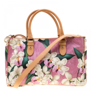 Pre Owned Etro Pink/Light Brown Floral Paisley Printed Coated Canvas Tote