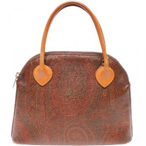 Etro Brown Paisley Printed Coated Canvas Satchel