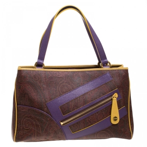 Pre Owned Etro Tri Color Paisley Print Coated Canvas and Leather Logo Tote