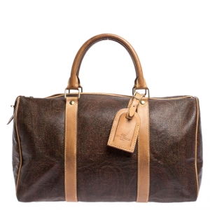 Etro Brown Paisley Printed Coated Canvas and Leather Weekender Bag