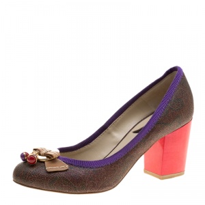 Etro Multicolor Canvas and Leather Block Heel Pumps Size 36