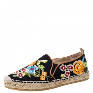 Etro Black/Multicolor Embroidered Fabric Espadrille Flats Size 36