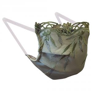 Non-Medical Handmade Olive Green Embroidered Lace and Cotton Face Mask - Pack Of 5 (Available for UAE Customers Only) 