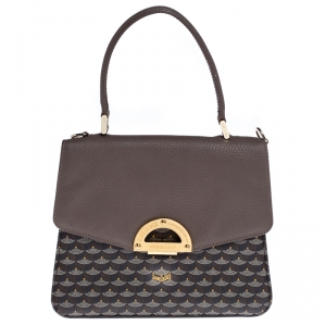 Faure Le Page Dark Grey Coated Canvas and Leather Parade Top Handle Bag