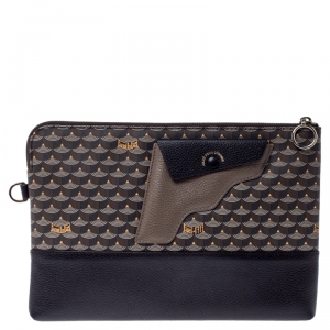 Faure Le Page Grey Coated Canvas and Leather Wristlet Pouch