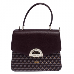Faure Le Page Burgundy Coated Canvas and Leather Parade Top Handle Bag