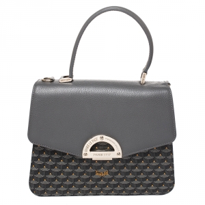 Faure Le Page Dark Grey Coated Canvas and Leather Parade Top Handle Bag