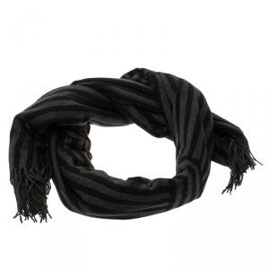 Pre Owned Fendi Black and Grey Silk Logo Detail Shawl