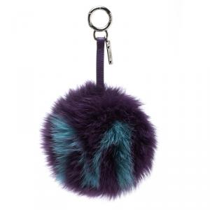 Pre Owned Fendi Purple/Blue Fox Fur Pom Pom Bag Charm