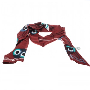 Pre Owned Fendi Red Monster Printed Silk Maxi Wrappy