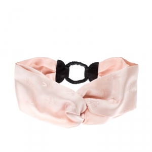 Fendi Pink Silk Leather Detail Headband 