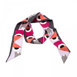 Pre Owned Fendi Multicolor Monster Eye Printed Silk Bandeau Scarf 