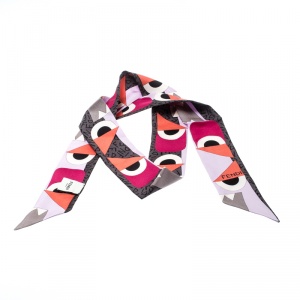 Pre Owned Fendi Multicolor Monster Eye Printed Silk Bandeau Scarf 