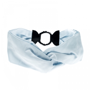 Fendi Blue Silk Leather Trim Detail Headband 