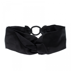 Fendi Black Silk Twill Leather Trim Detail Headband 