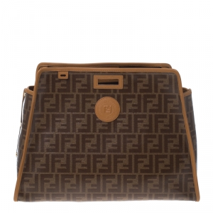 Pre Owned  Fendi Brown Monogram Coated Canvas Medium Peekaboo Defender Pouch