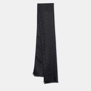 Pre Owned Fendi Black Zucca Monogram Wool & Silk Scarf