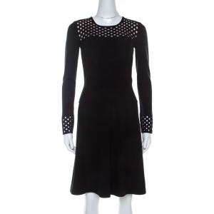 Pre Owned Fendi Black Stretch Knit Fit and Flare Knee Length Dress S