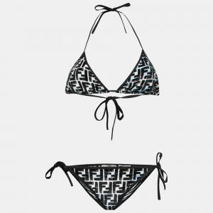 Fendi X Joshua Vides Black/Blue FF Printed Nylon Triangle Bikini S