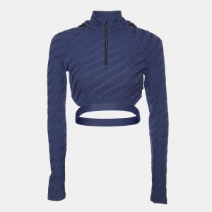 Pre Owned Fendi Eddie Blue Logo Jersey Hooded Crop Top M