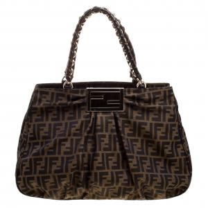 Pre Owned Fendi Tobacco Zucca Canvas Large Mia Tote