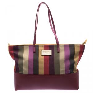 Pre Owned Fendi Multicolor Pequin Canvas and Leather Roll Tote 