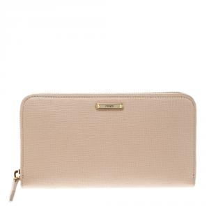 Pre Owned Fendi Pink Leather Zip Around Wallet
