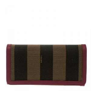 Pre Owned Fendi Burgundy Pequin Continental Wallet