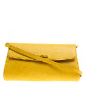 Pre Owned Fendi Yellow Leather Small Crayons Crossbody Bag