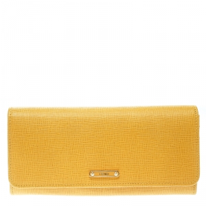 Pre Owned Fendi Yellow Leather Crayons Continental Wallet
