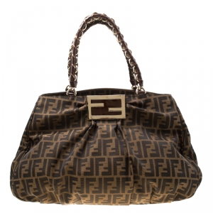 Pre Owned Fendi Tobacco Zucca Canvas Large Mia Tote