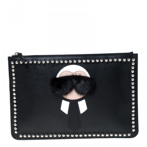 Pre Owned Fendi Black Saffiano Leather Karlito Clutch