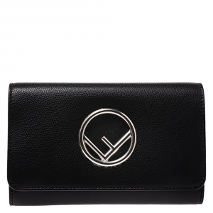 Pre Owned Fendi Black Leather Wallet on Chain