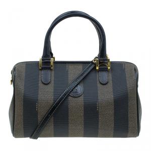 Pre Owned Fendi Black Pequin Tote boston Bag