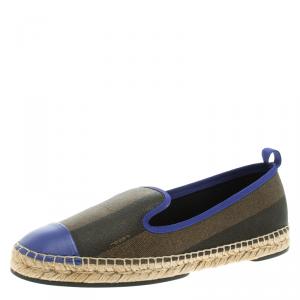 Pre Owned Fendi Brown Peqiun Striped Canvas and Blue Leather Cap Toe Espadrilles Size 38.5