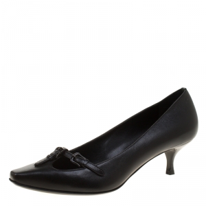 Pre Owned Fendi Black Leather Square Toe Pumps Size 38