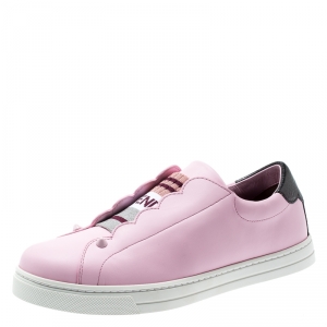 Pre Owned Fendi Pink Leather Rockoclick Slip On Sneakers Size 36