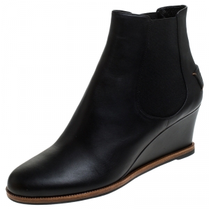Pre Owned Fendi Black Leather Wedge Ankle Boots Size 41