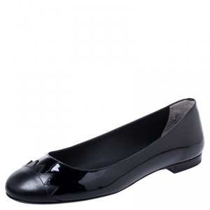 Pre Owned Fendi Black Patent Leather And Leather Ballet Flats Size 38