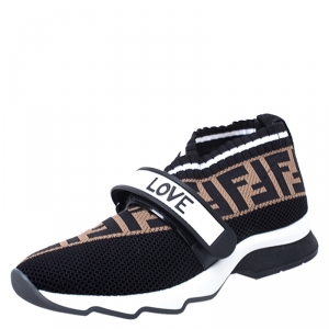 Pre Owned Fendi Multicolor FF Monogram Knit Fabric Rockoko Sneakers Size 36